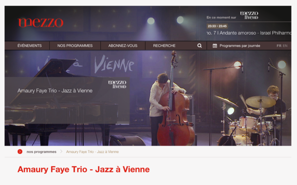 Le live du Amaury Faye Trio à Jazz à Vienne rediffusé tout le mois d'Avril sur Mezzo TV
